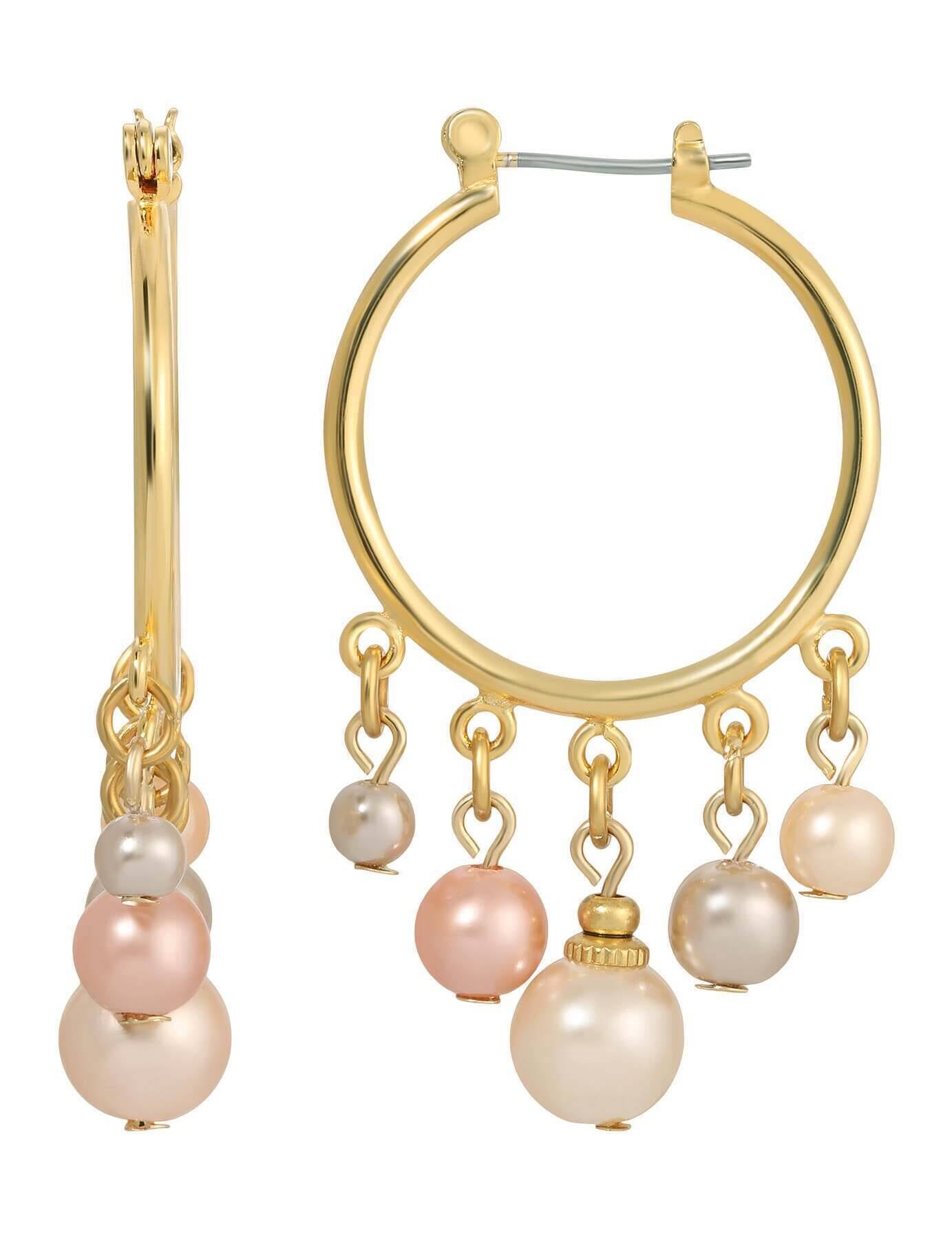 1928 Jewelry Rosabella Multicolor Faux Pearl Hoop Earrings