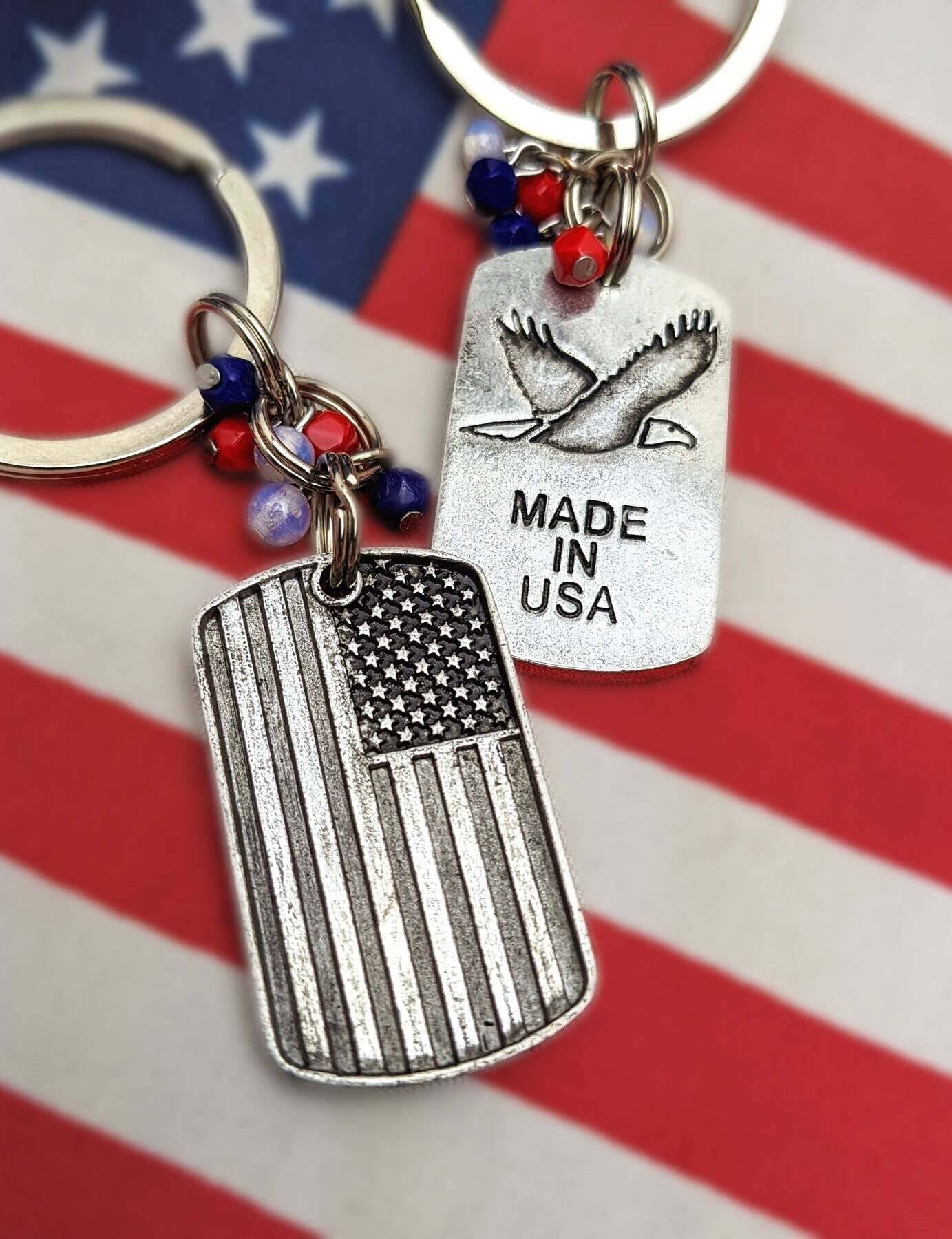 1928 Jewelry American Flag Made In USA & Eagle Keychain