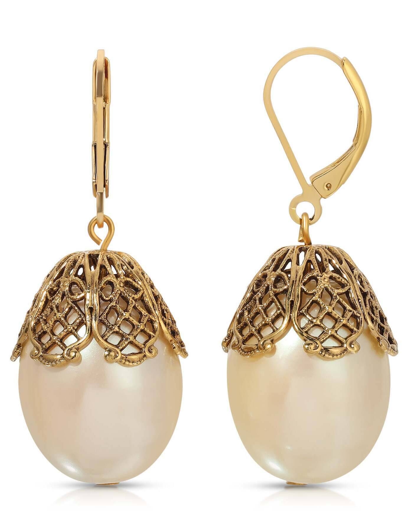 1928 Jewelry Filigree Pear Shaped Drop Earrings