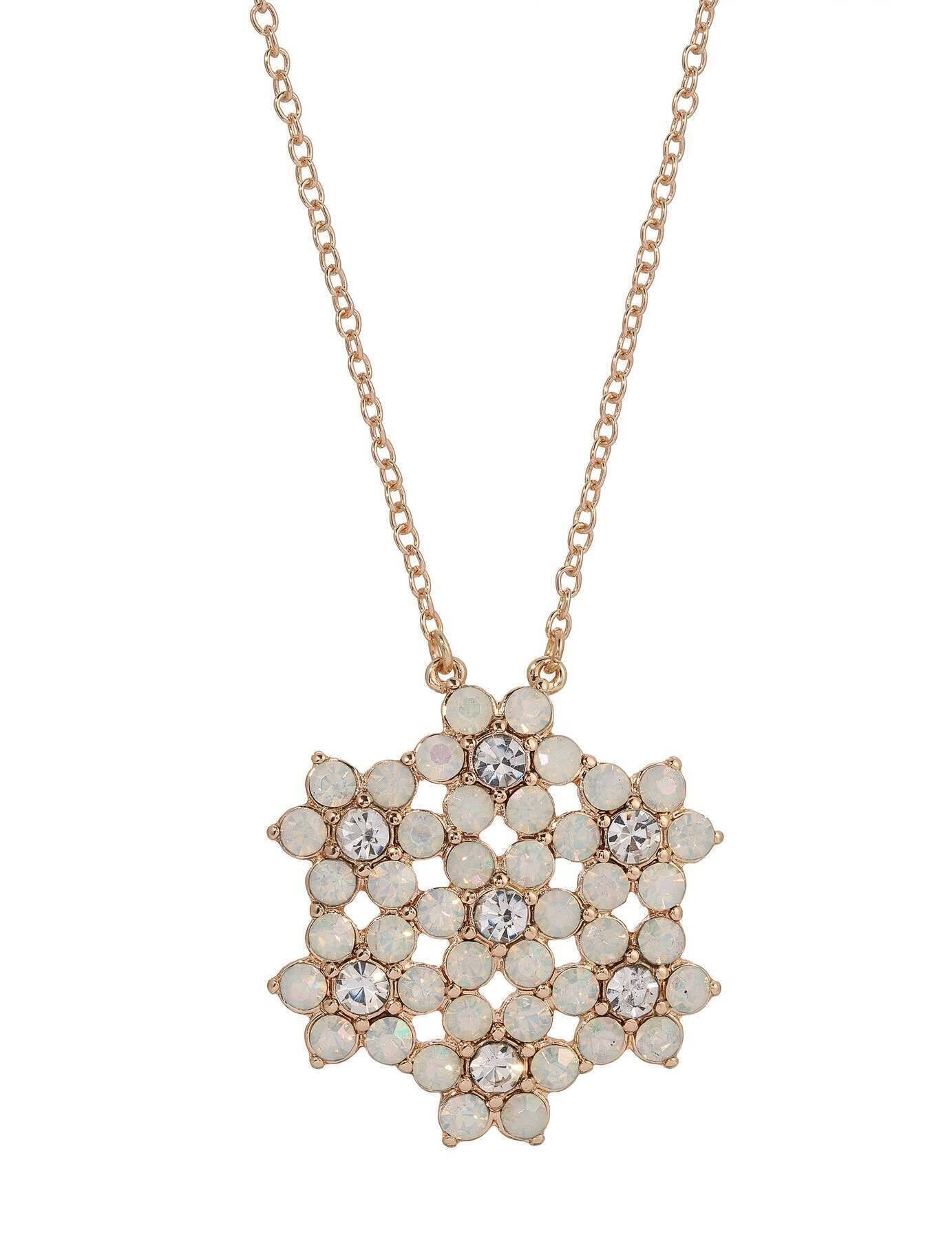 1928 Jewelry Opal Radiance Stone & Crystal Snowflake Pendant Necklace 16" + 3" Extender