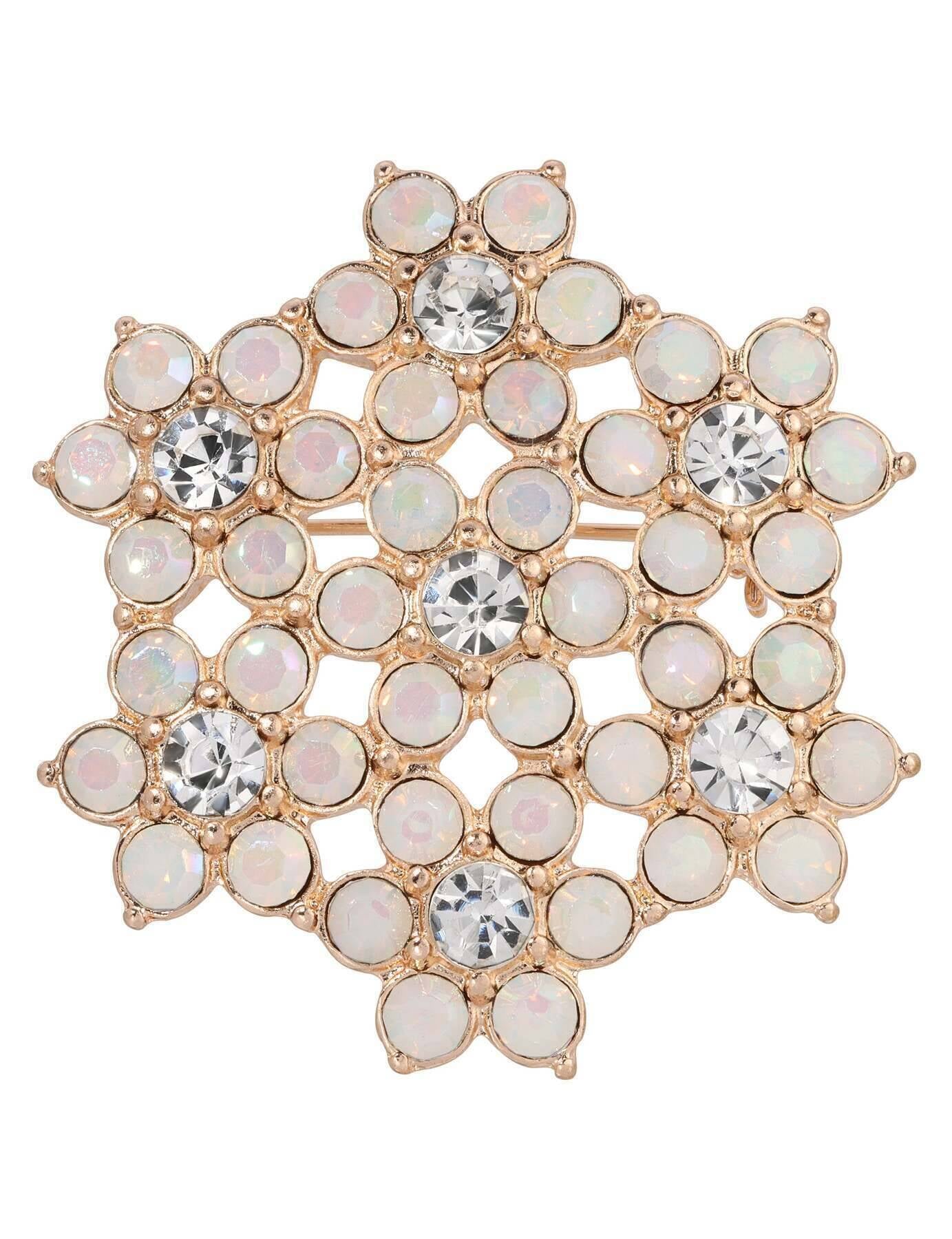 1928 Jewelry Opal Radiance Stone & Crystal Snowflake Brooch