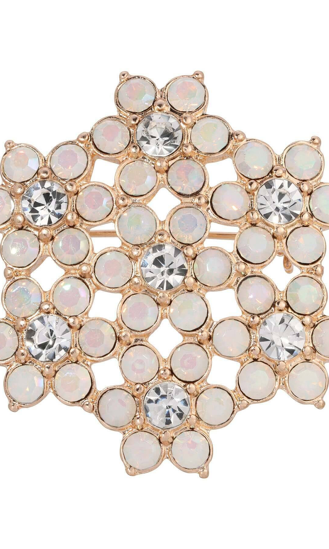 1928 Jewelry Opal Radiance Stone & Crystal Snowflake Brooch