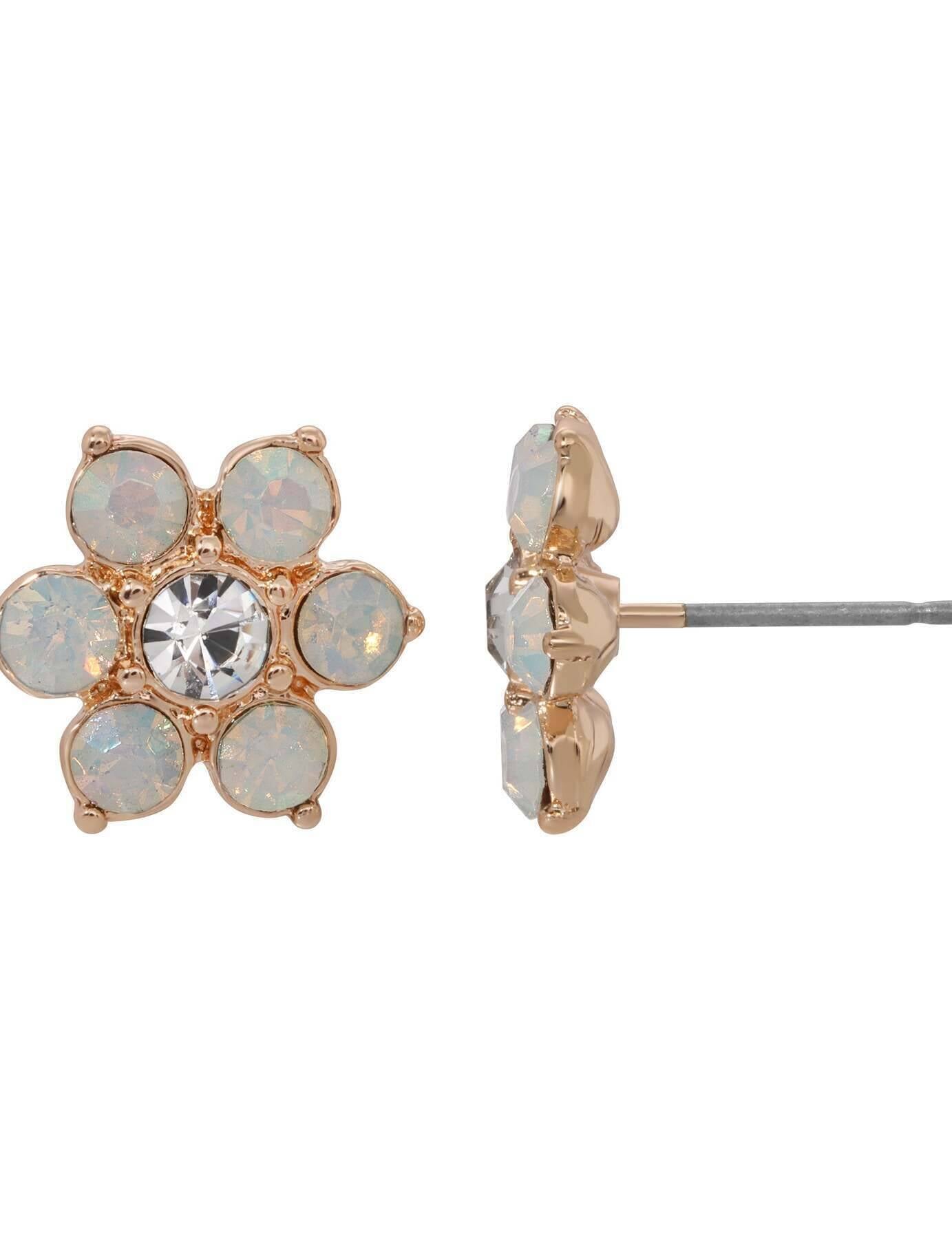 1928 Jewelry Opal Radiance Stone & Crystal Flower Stud Earrings