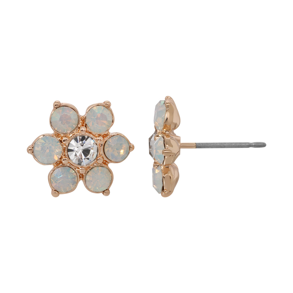 On The 8th White Crystal Opal Stone Flower Stud Earrings
