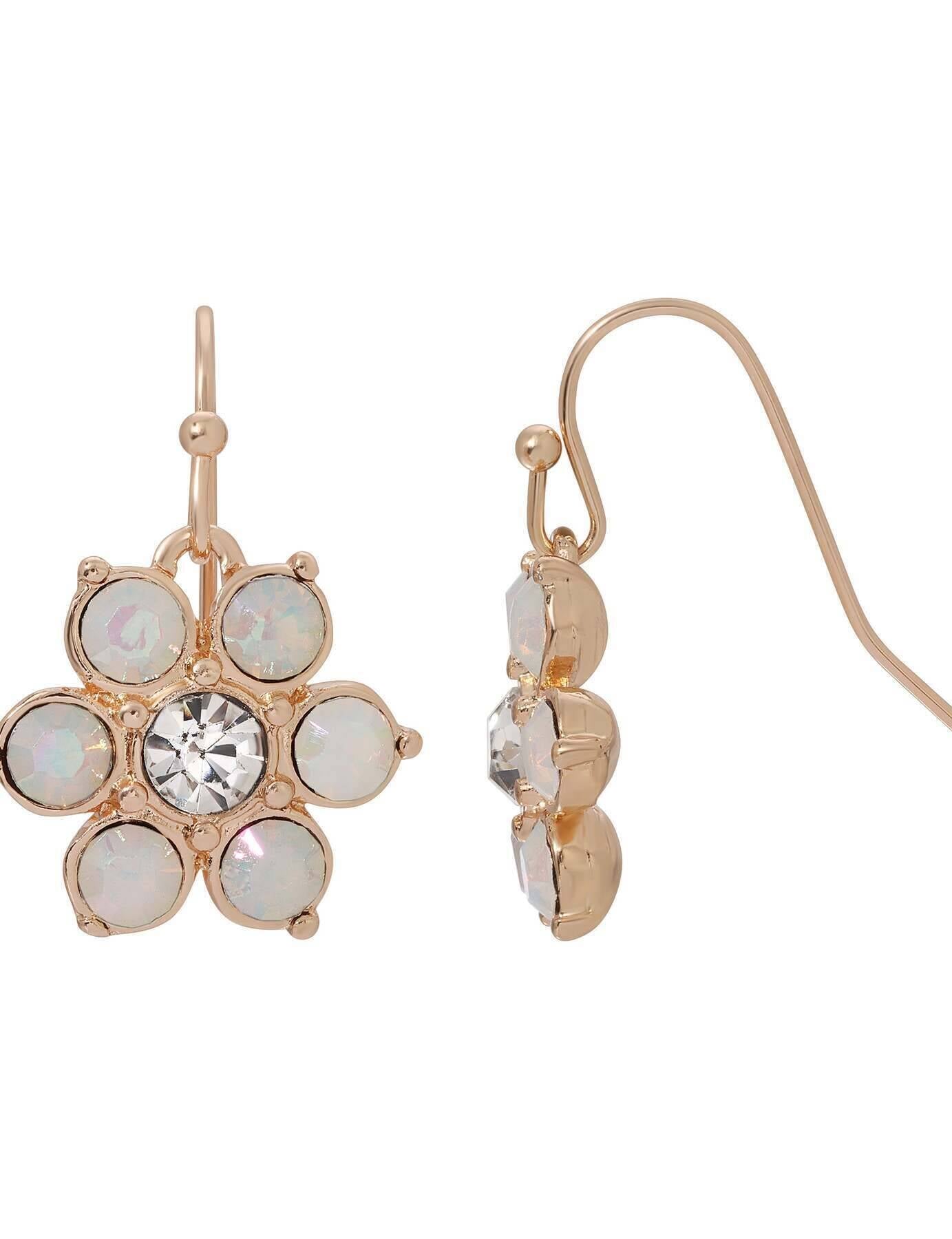 1928 Jewelry Opal Radiance Stone & Crystal Flower Drop Earrings