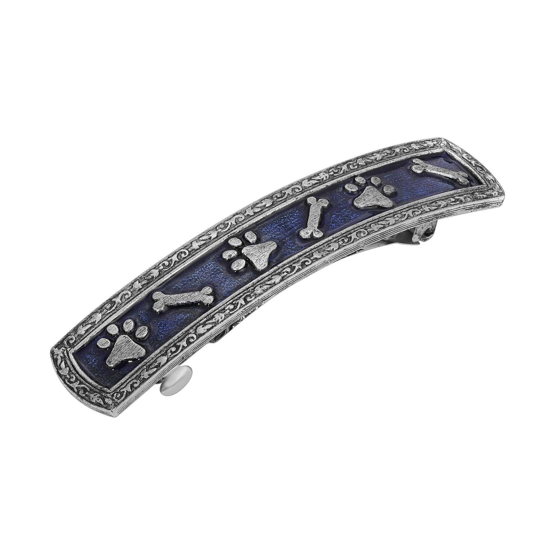 1928 Jewelry Paws And Bones Sapphire Blue Enamel Hair Barrette