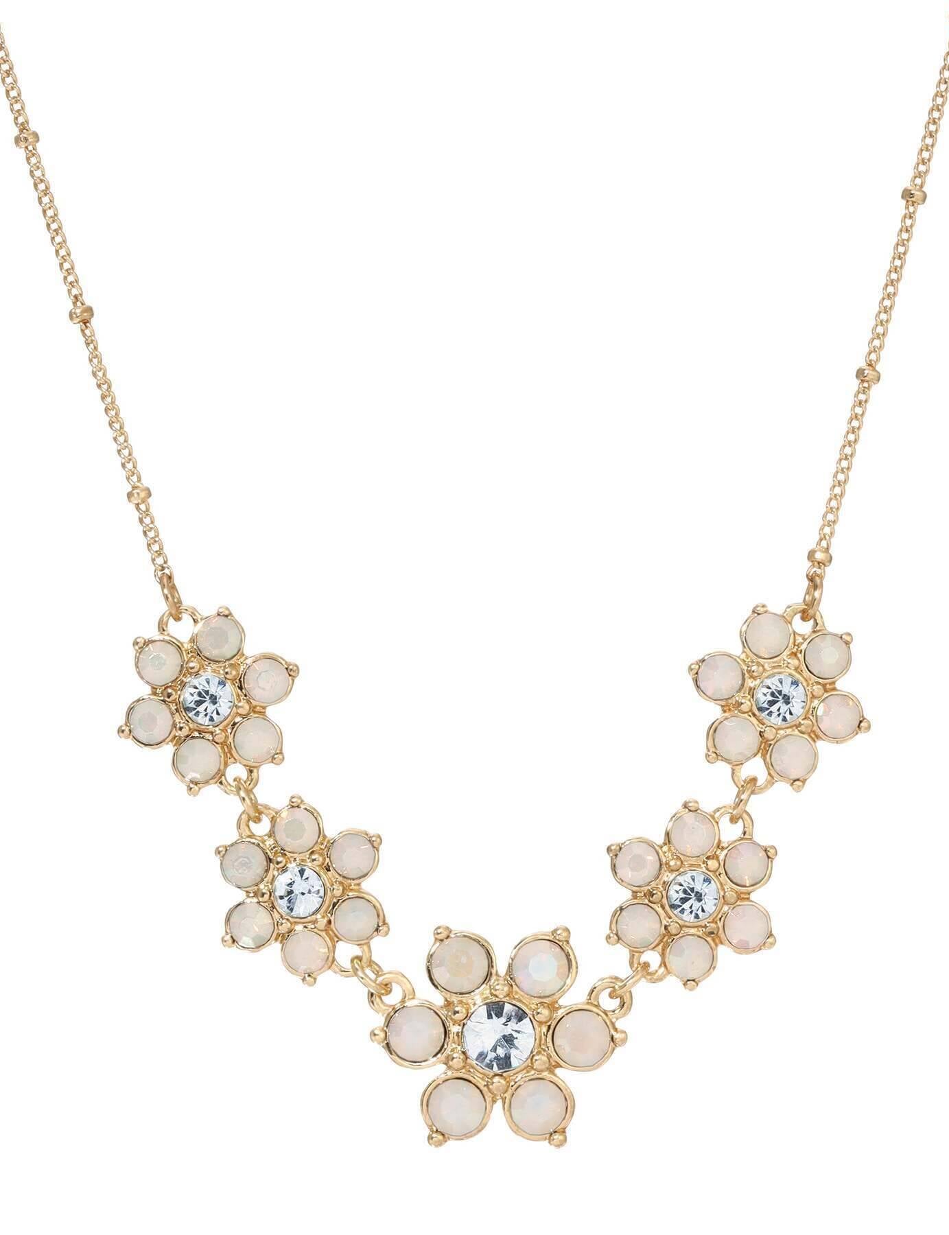 1928 Jewelry Opal Radiance Stone & Crystal Flower Drop Necklace 16" + 3" Extension