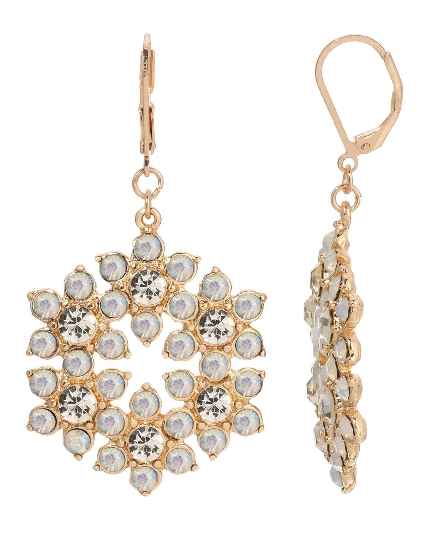 1928 Jewelry Opal Radiance Stone & Crystal Snowflake Drop Earrings
