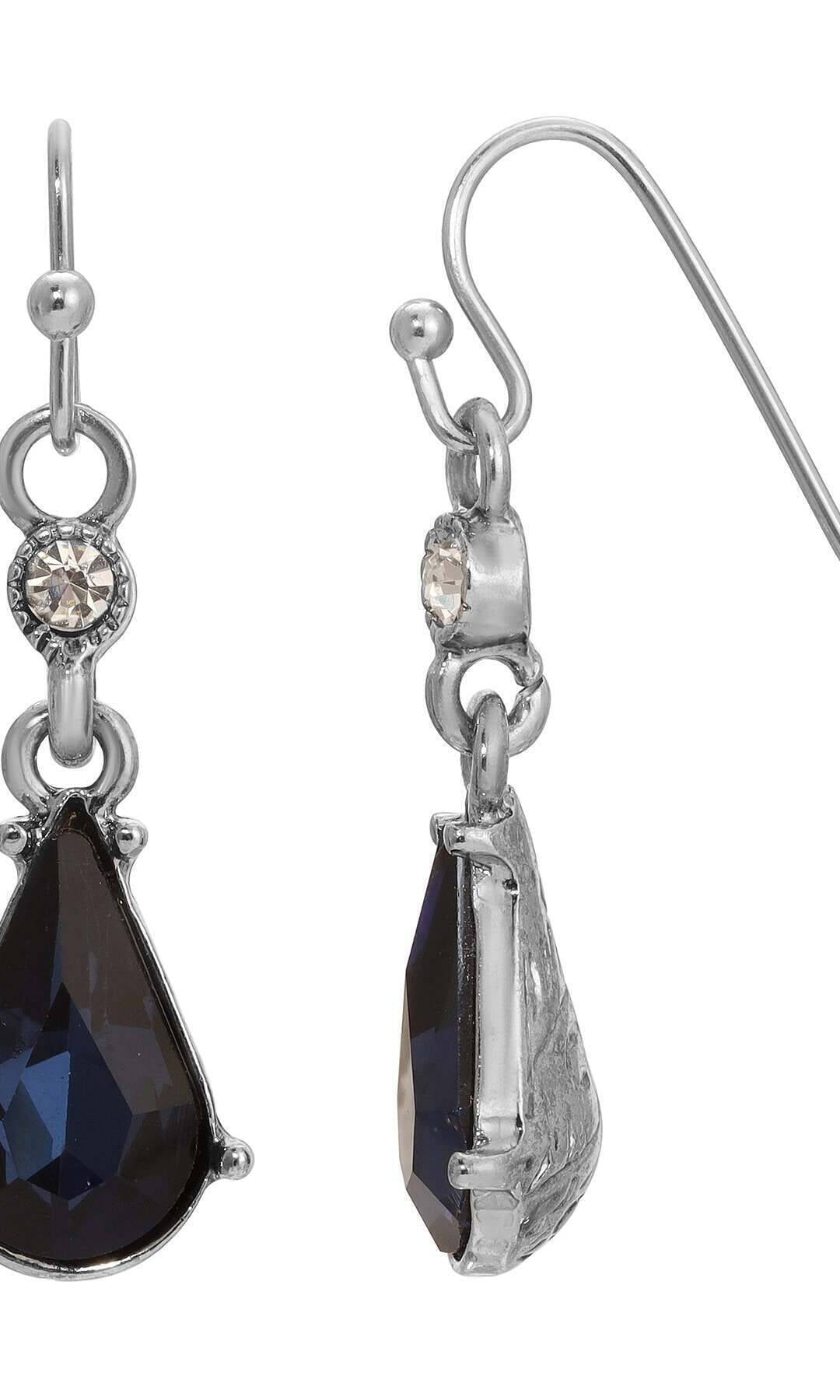 1928 Jewelry Cristal De La Mer Dark Blue Dangling Earrings