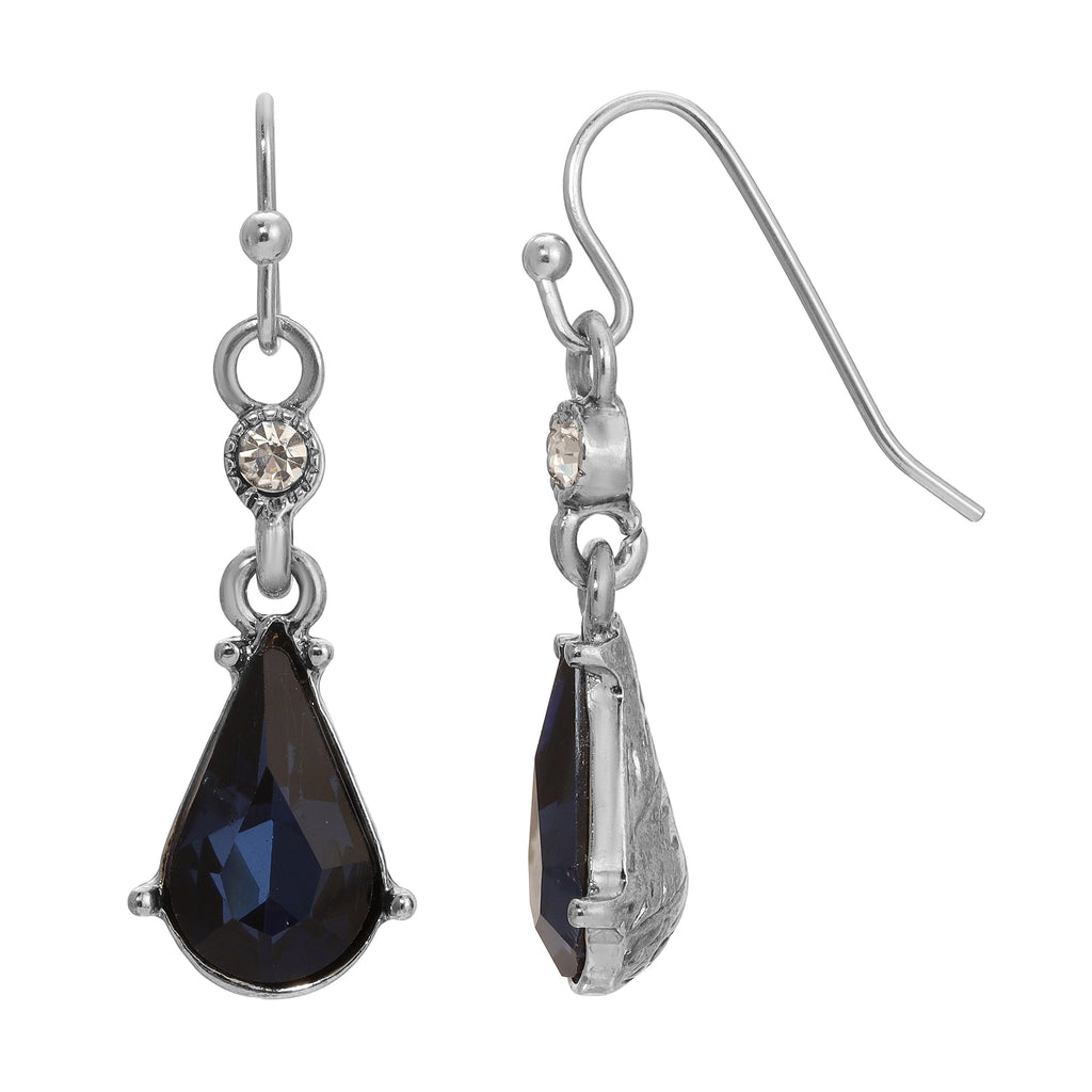 Cristal De La Mer Dark Blue Dangling Earrings