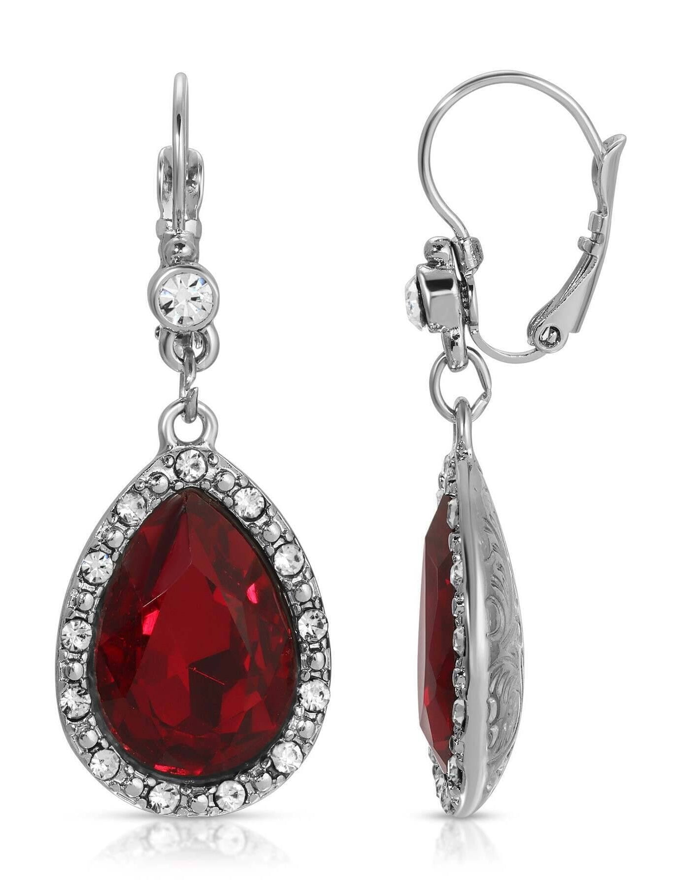 1928 Jewelry Crystal Teardrop Siam Red Crystal Drop Earrings