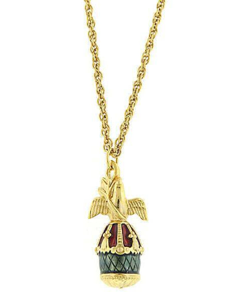 1928 Jewelry Gold Dove Blue & Red Egg Pendant Necklace 24"