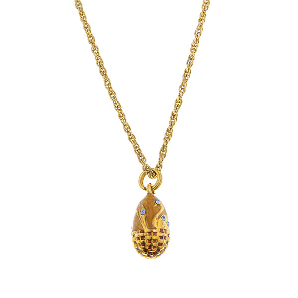 Gold Tone Topaz Egg Pendant Necklace 18 In