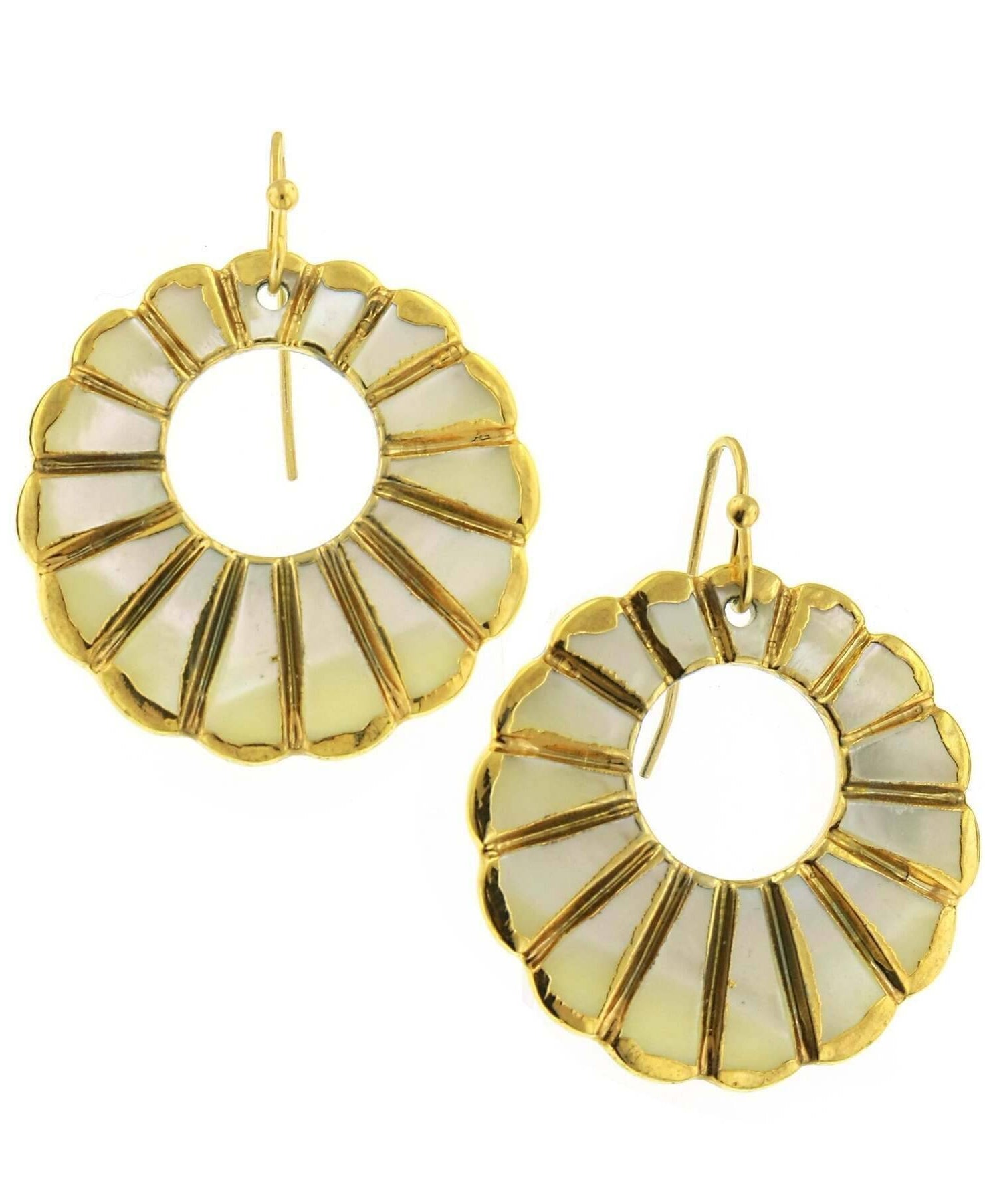 1928 Jewelry Gold With Mother Of Pearl Round Drop Wire Earrings