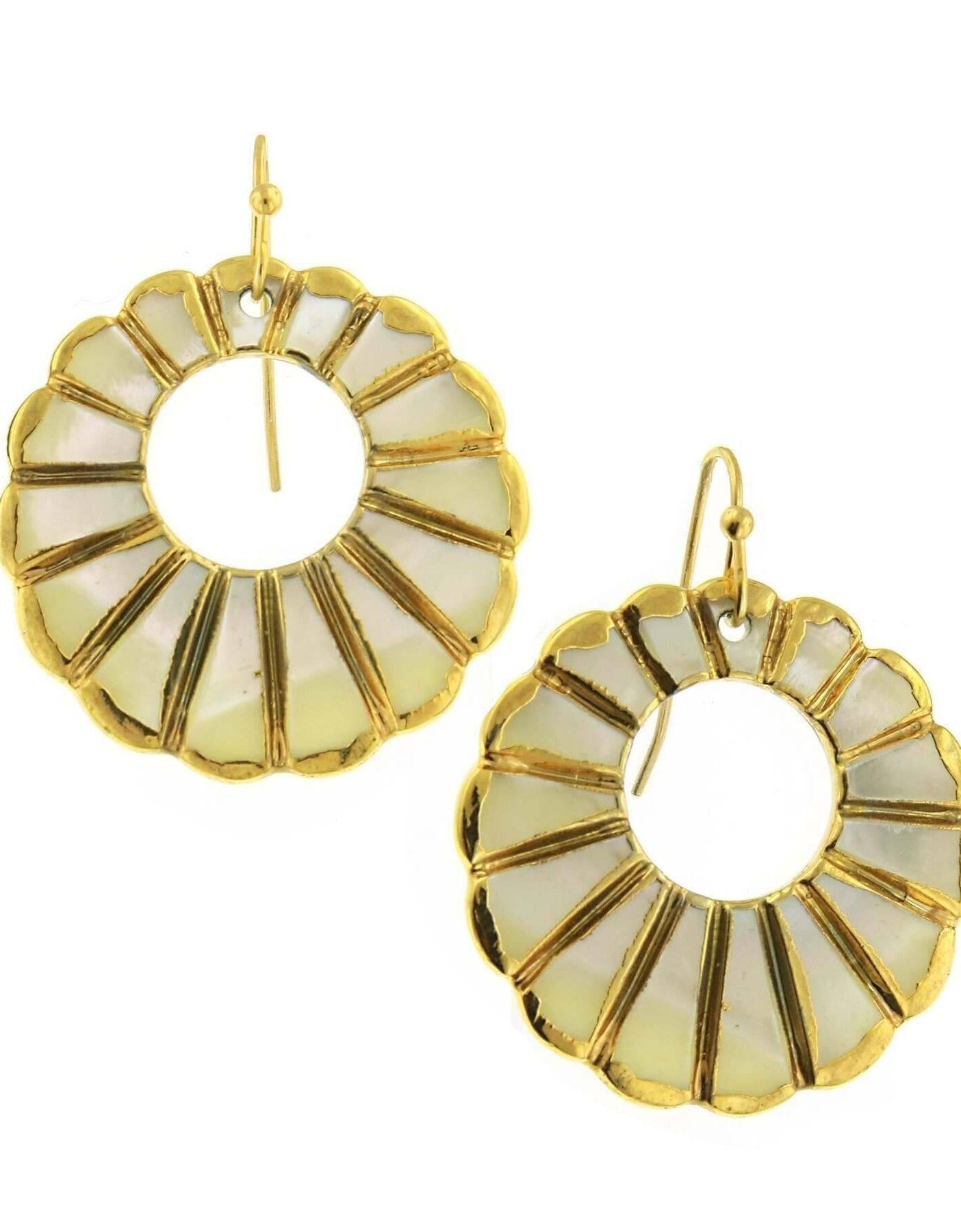 1928 Jewelry Gold With Mother Of Pearl Round Drop Wire Earrings