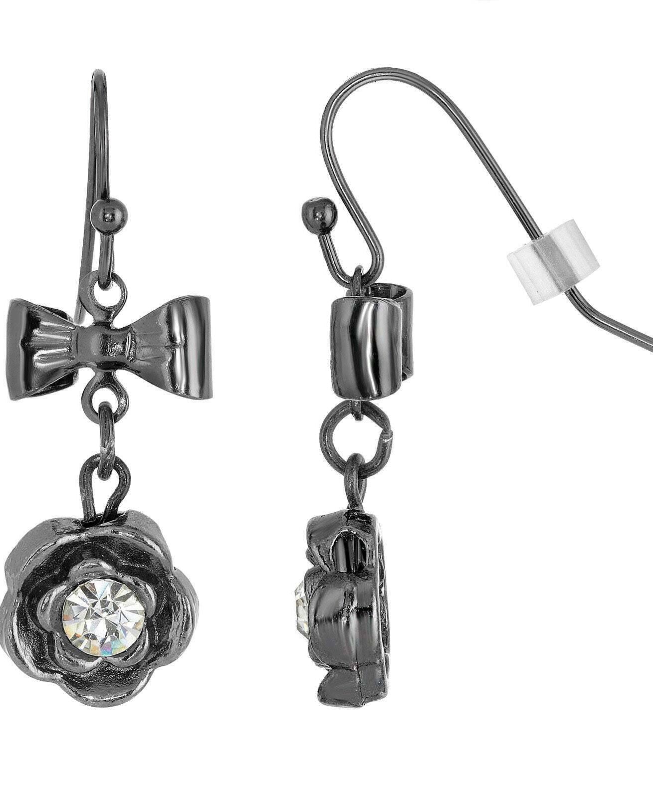 1928 Jewelry Flower Crystal And Bow Drop Earrings