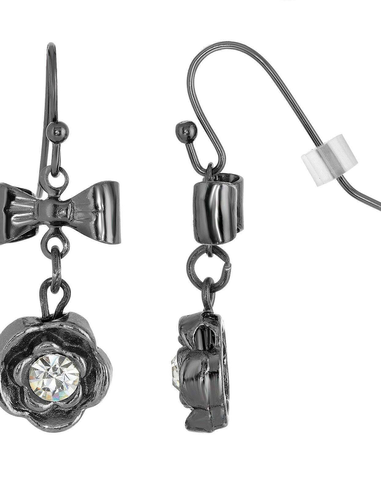 1928 Jewelry Flower Crystal And Bow Drop Earrings