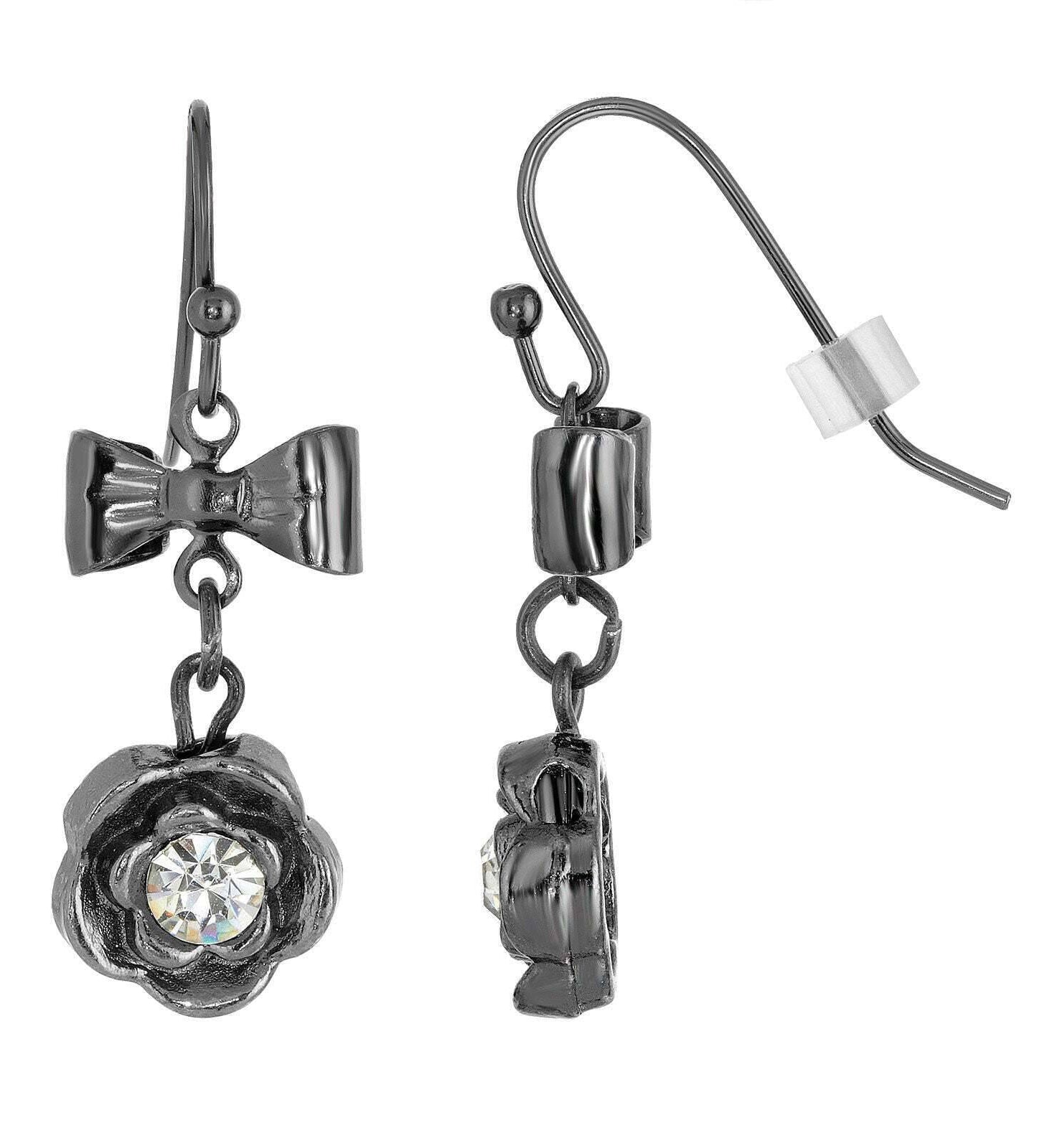 1928 Jewelry Flower Crystal And Bow Drop Earrings