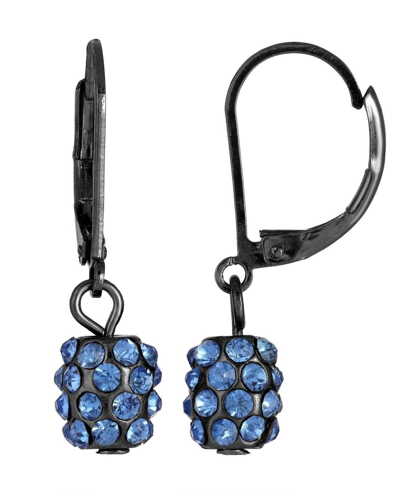 1928 Jewelry Jet Black Light Sapphire Crystal Fireball Drop Earrings
