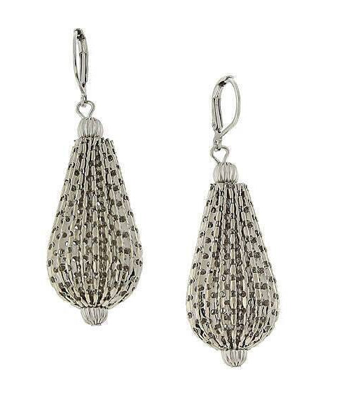 1928 Jewelry Silver Large Mesh Style Hollow Teardrop Drop Earrings