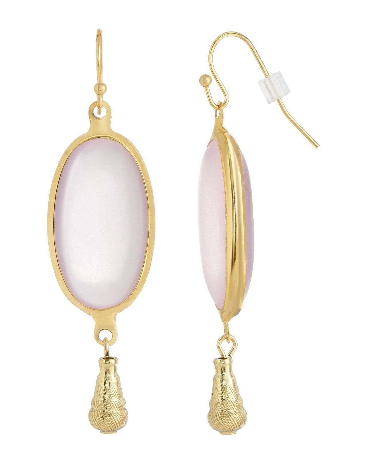 1928 Jewelry Oval Matte Rose Pink Stone Teardrop Bead Drop Earrings