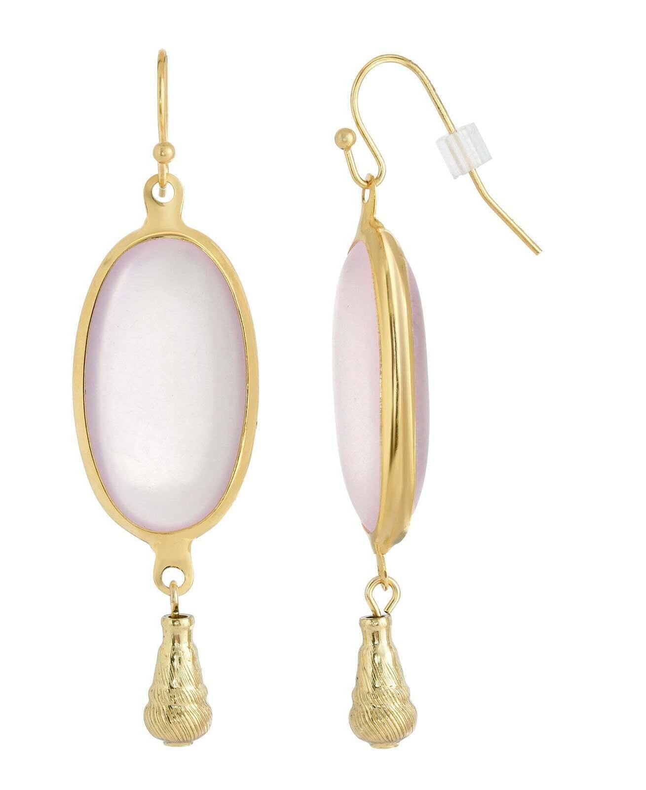 1928 Jewelry Oval Matte Rose Pink Stone Teardrop Bead Drop Earrings