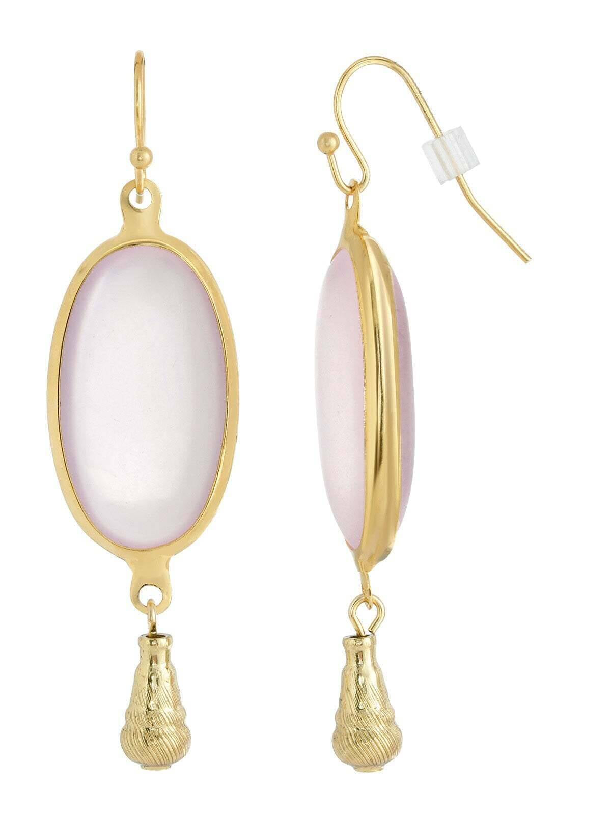 1928 Jewelry Oval Matte Rose Pink Stone Teardrop Bead Drop Earrings