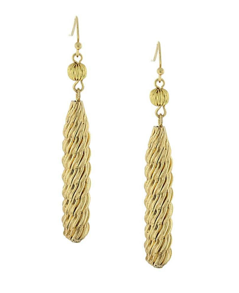 1928 Jewelry Gold Textured Fluted Tube Dangle Earrings