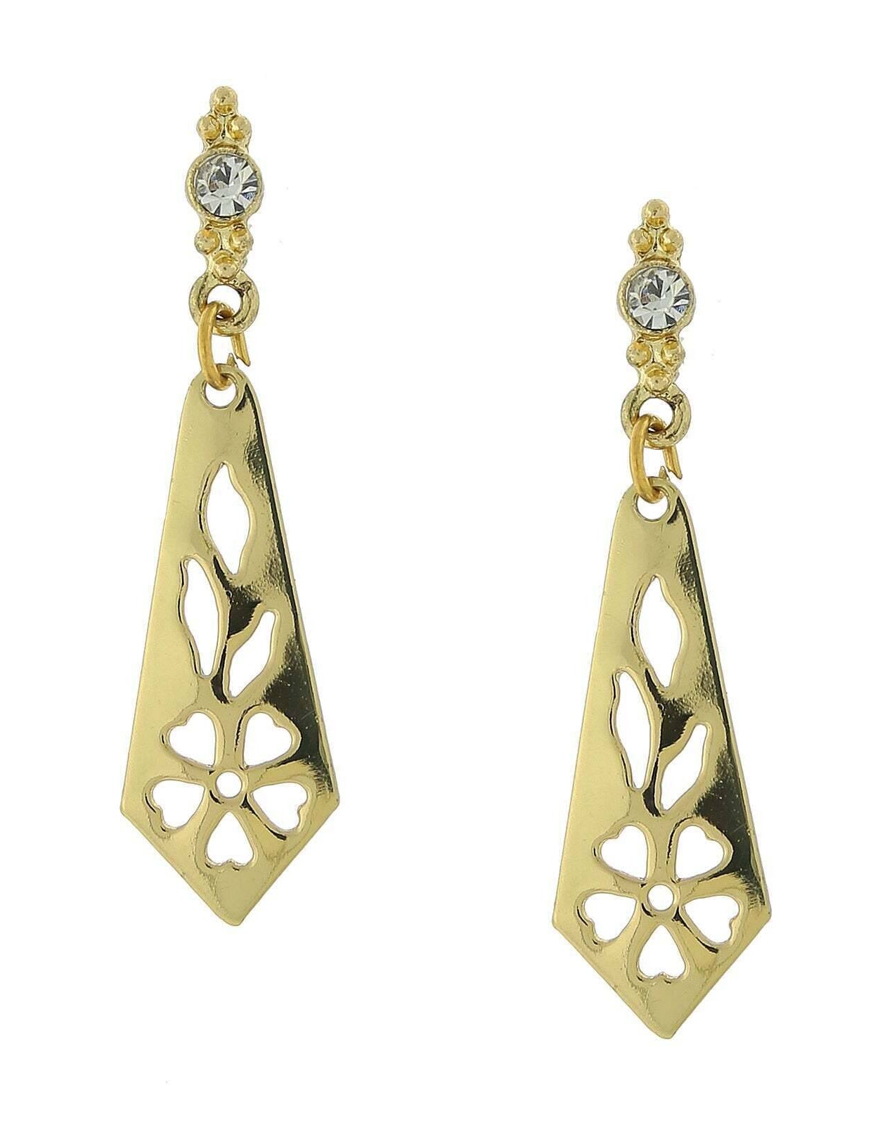 1928 Jewelry Cutout Drop Earrings With Crystal Post Accents