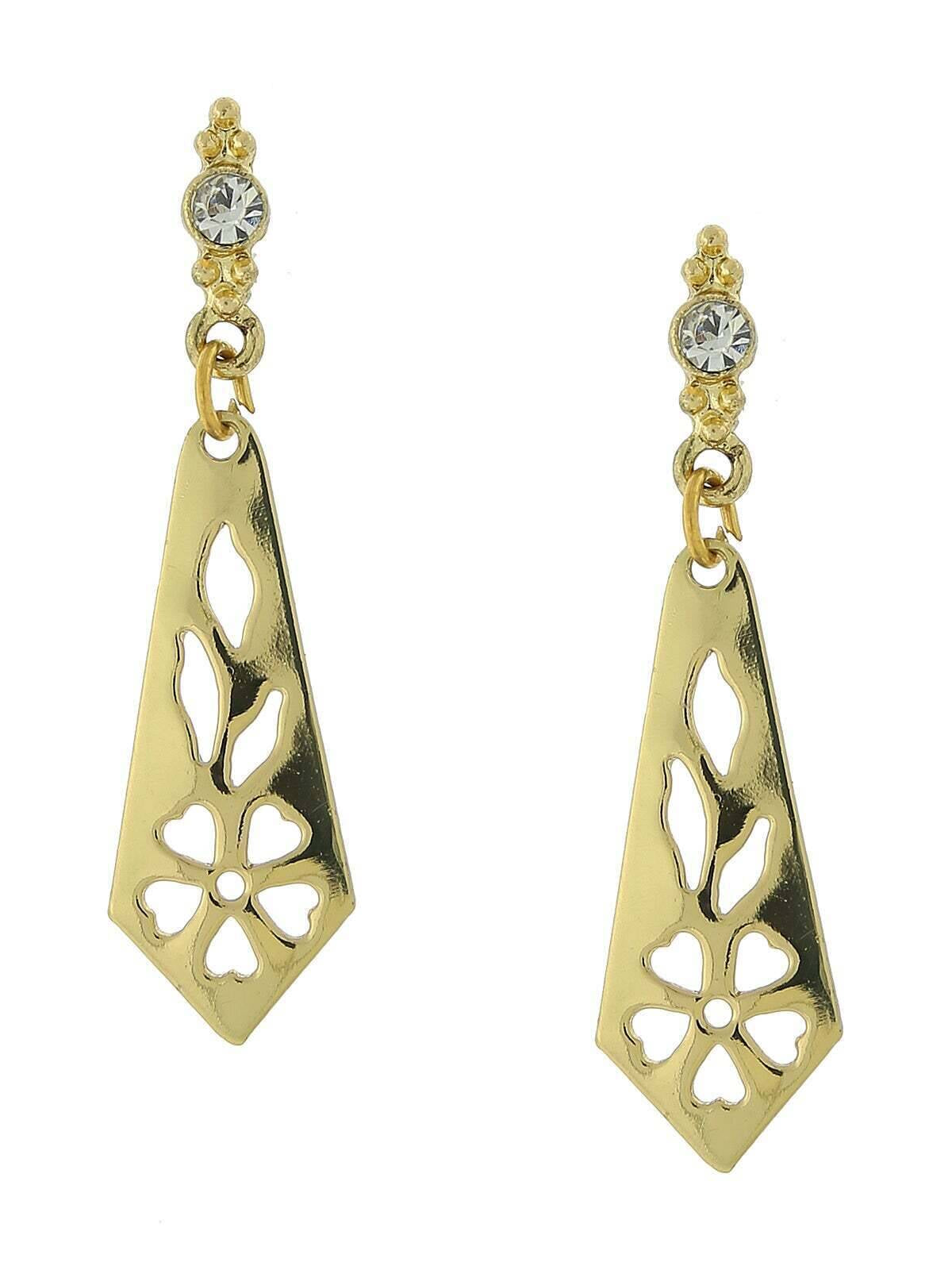 1928 Jewelry Cutout Drop Earrings With Crystal Post Accents