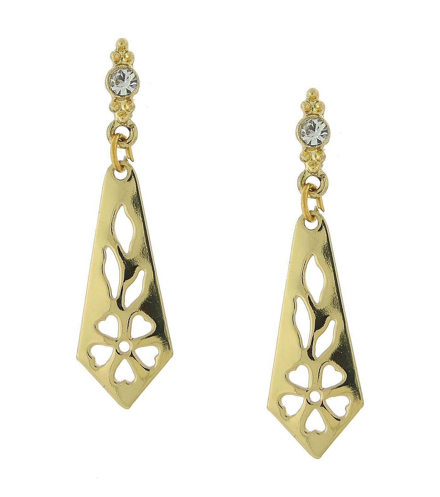 1928 Jewelry Cutout Drop Earrings With Crystal Post Accents