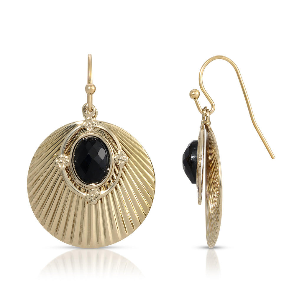 Corrugated Shell Earrings With Black Oval Overlay