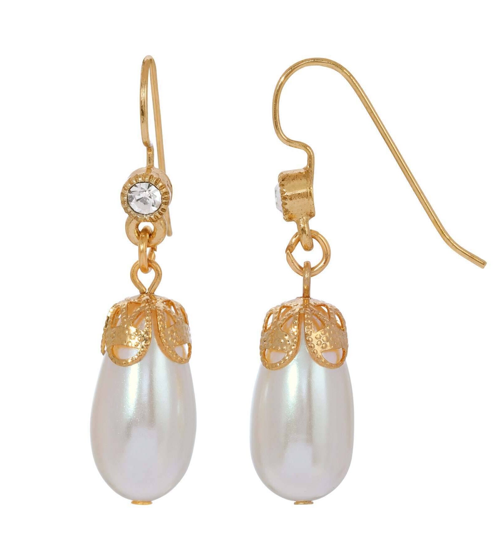 1928 Jewelry Faux Pearl And Crystal Accent Drop Earrings