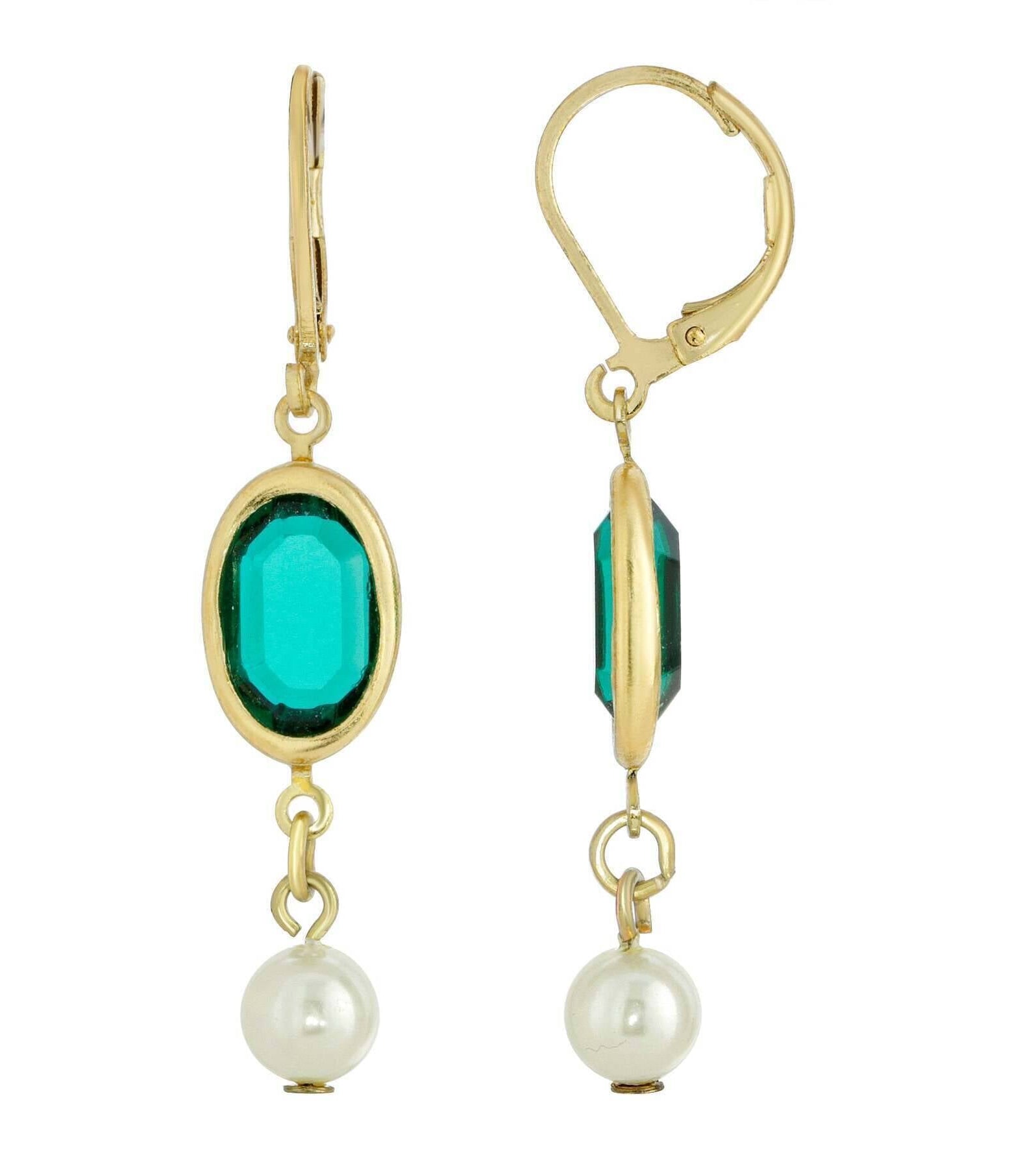 1928 Jewelry Gold-Tone Green And White Channel Crystal Drop Earrings