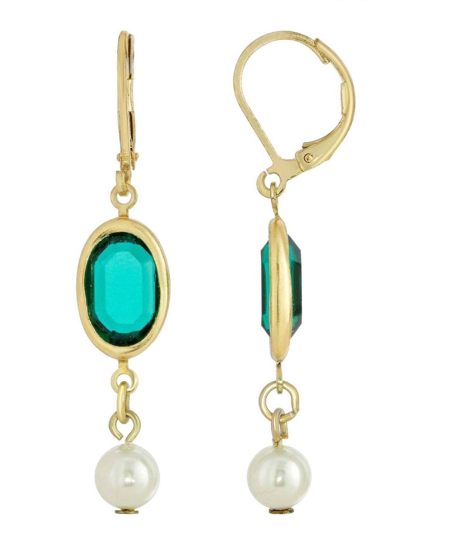 1928 Jewelry Gold-Tone Green And White Channel Crystal Drop Earrings