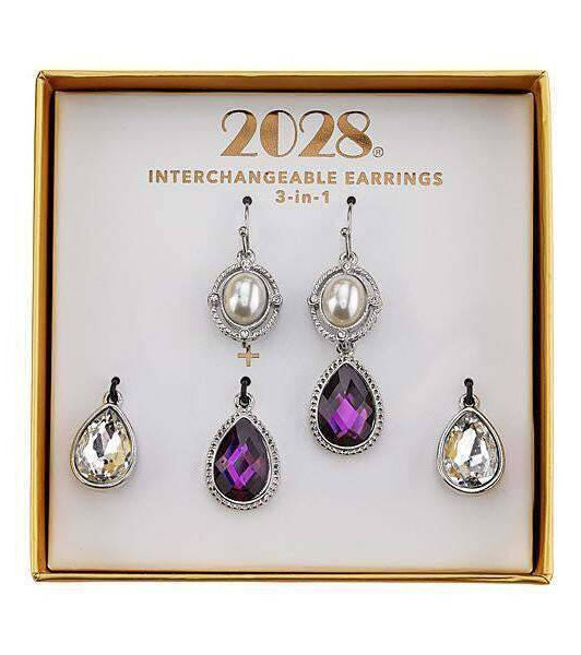 2028 Jewelry 3-In-1 Teardrop Crystal & Faux Pearl Interchangeable Earring Set