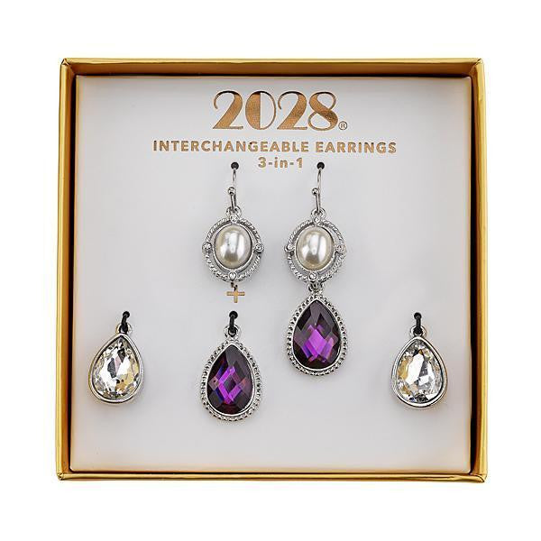 Purple And  Faux Pearl Interchangeable Earrings Boxed Set
