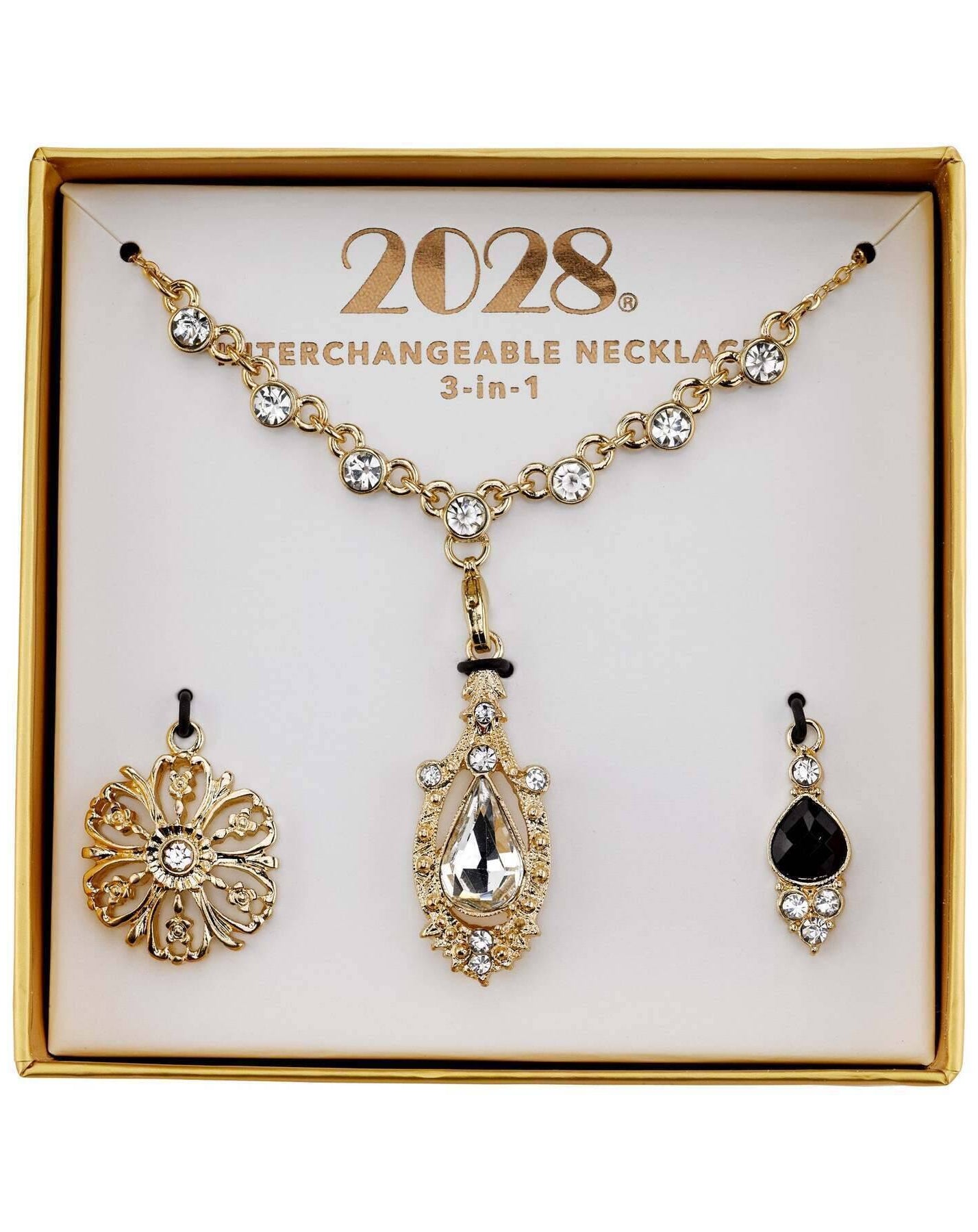 2028 Jewelry 3-In-1 Crystal Teardrop Interchangeable Necklace Set 16" + 3" Extender