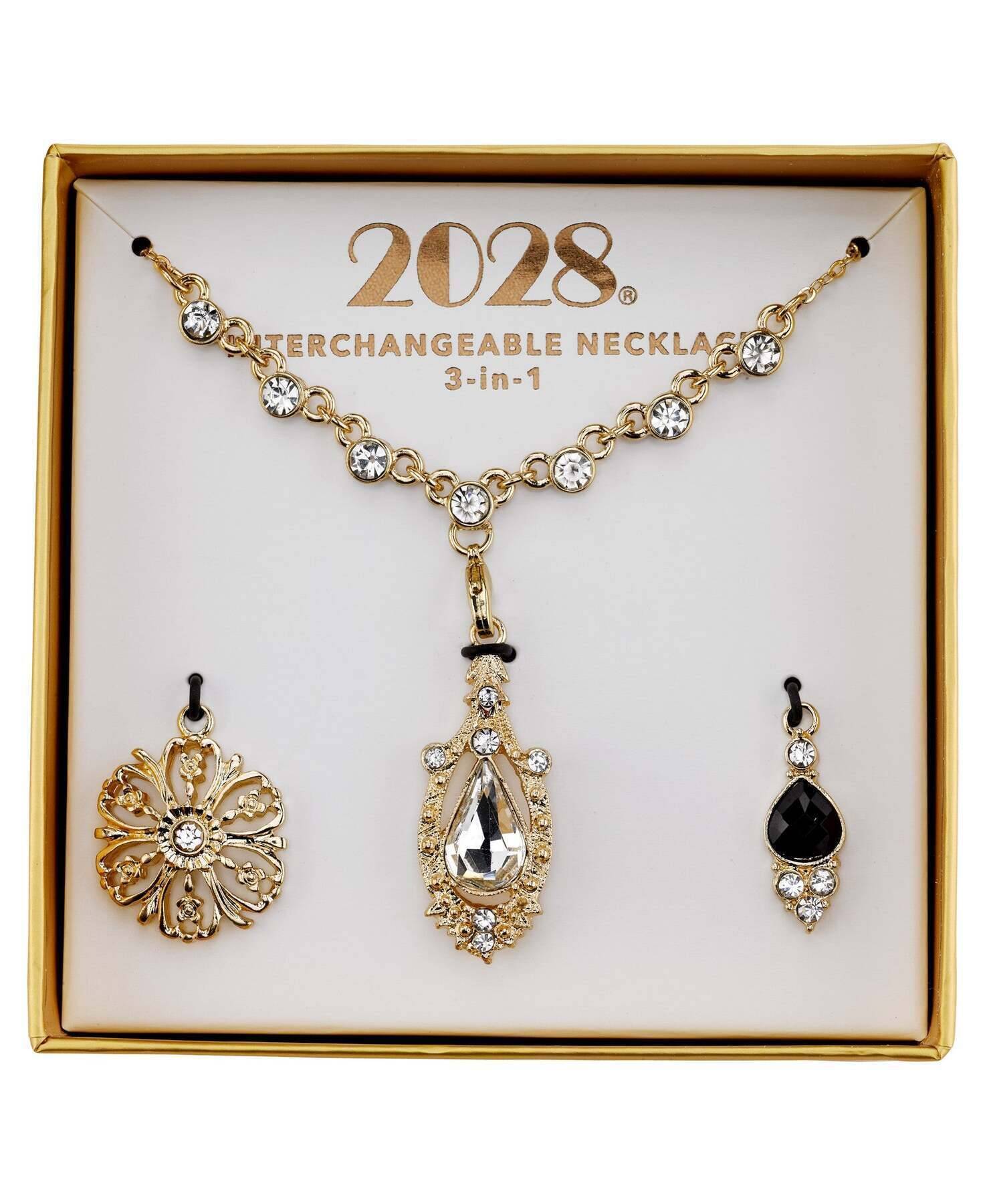2028 Jewelry 3-In-1 Crystal Teardrop Interchangeable Necklace Set 16" + 3" Extender