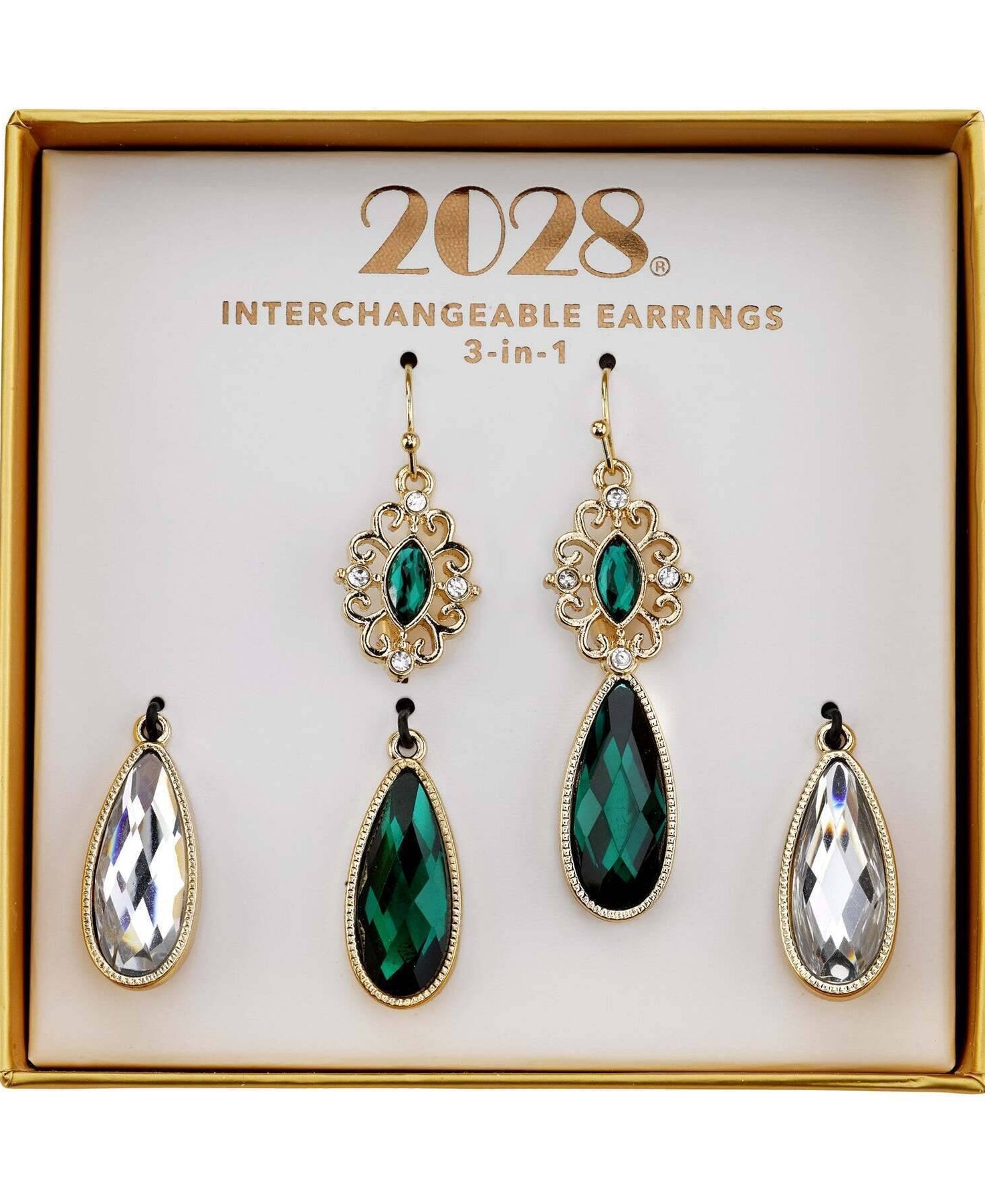 2028 Jewelry 3-In-1 Teardrop & Clear Crystal Interchangeable Earring Set