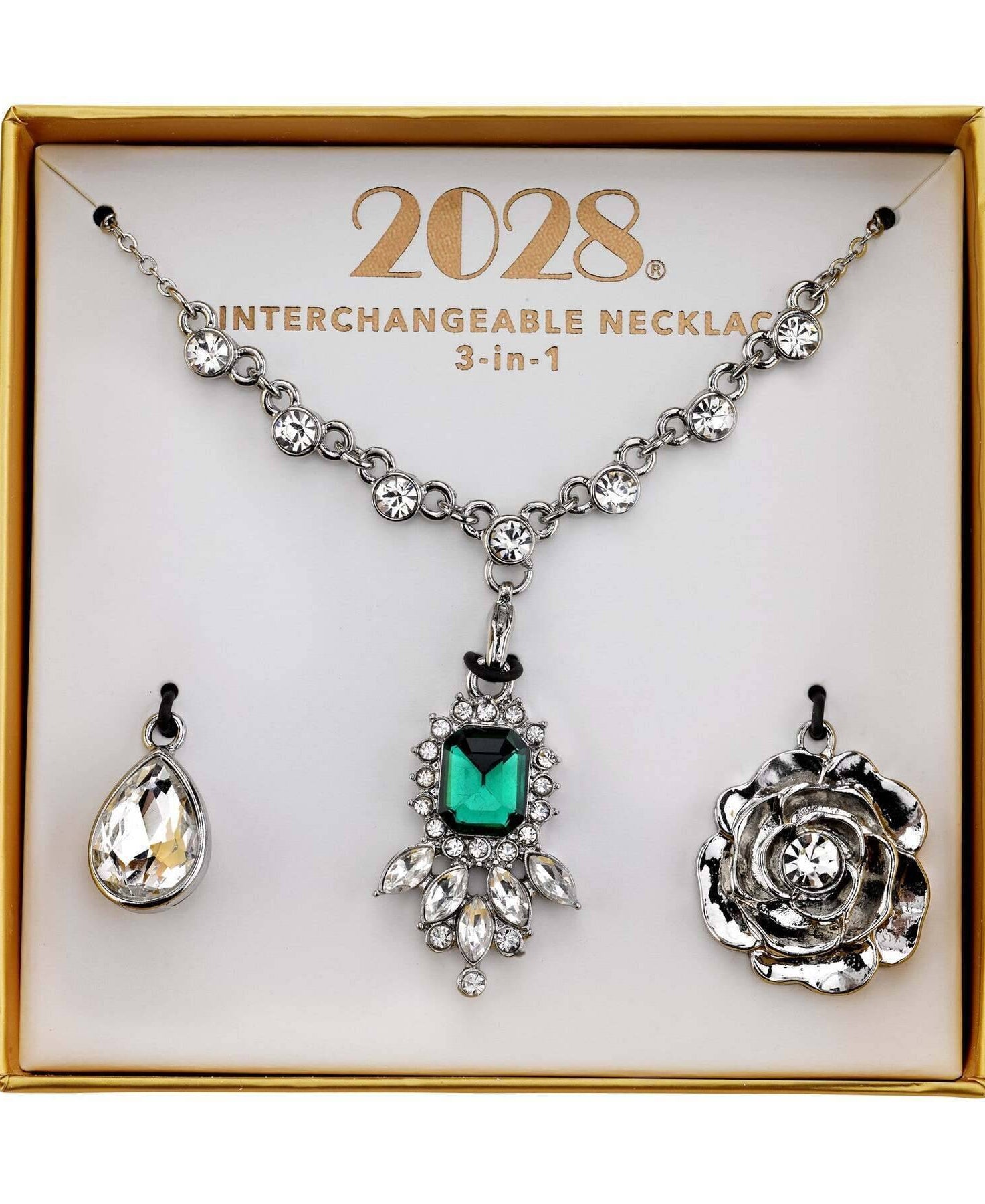 2028 Jewelry 3-In-1 Bridal Octagon Crystal Interchangeable Necklace Set 16" + 3" Extender