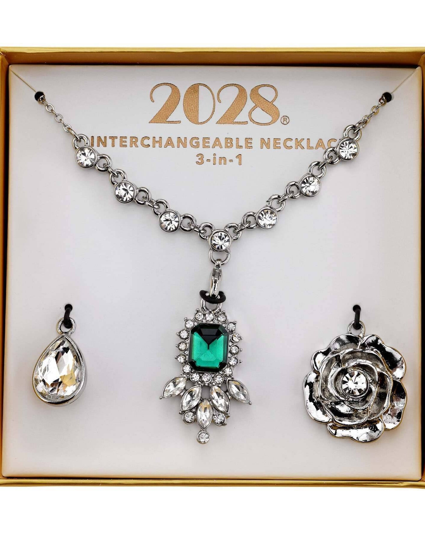 2028 Jewelry 3-In-1 Bridal Octagon Crystal Interchangeable Necklace Set 16" + 3" Extender