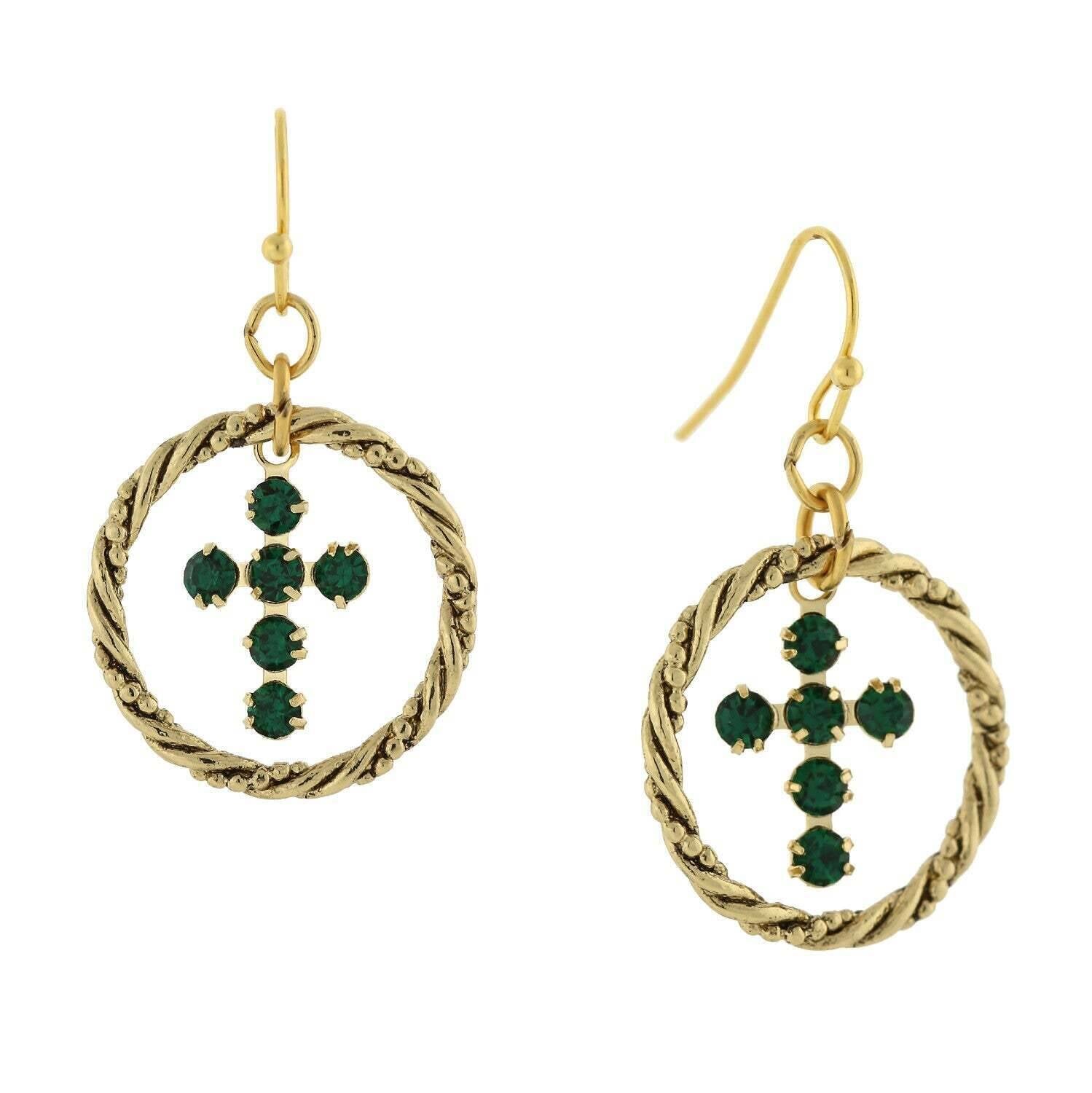 1928 Jewelry Shimmering Crystal Cross Hoop Earrings