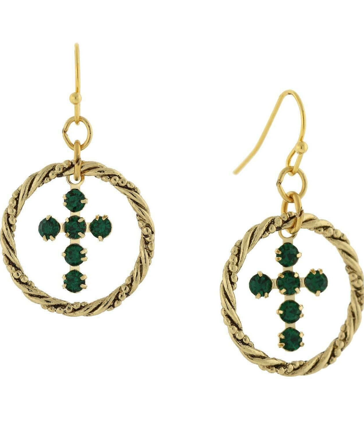 1928 Jewelry Shimmering Crystal Cross Hoop Earrings