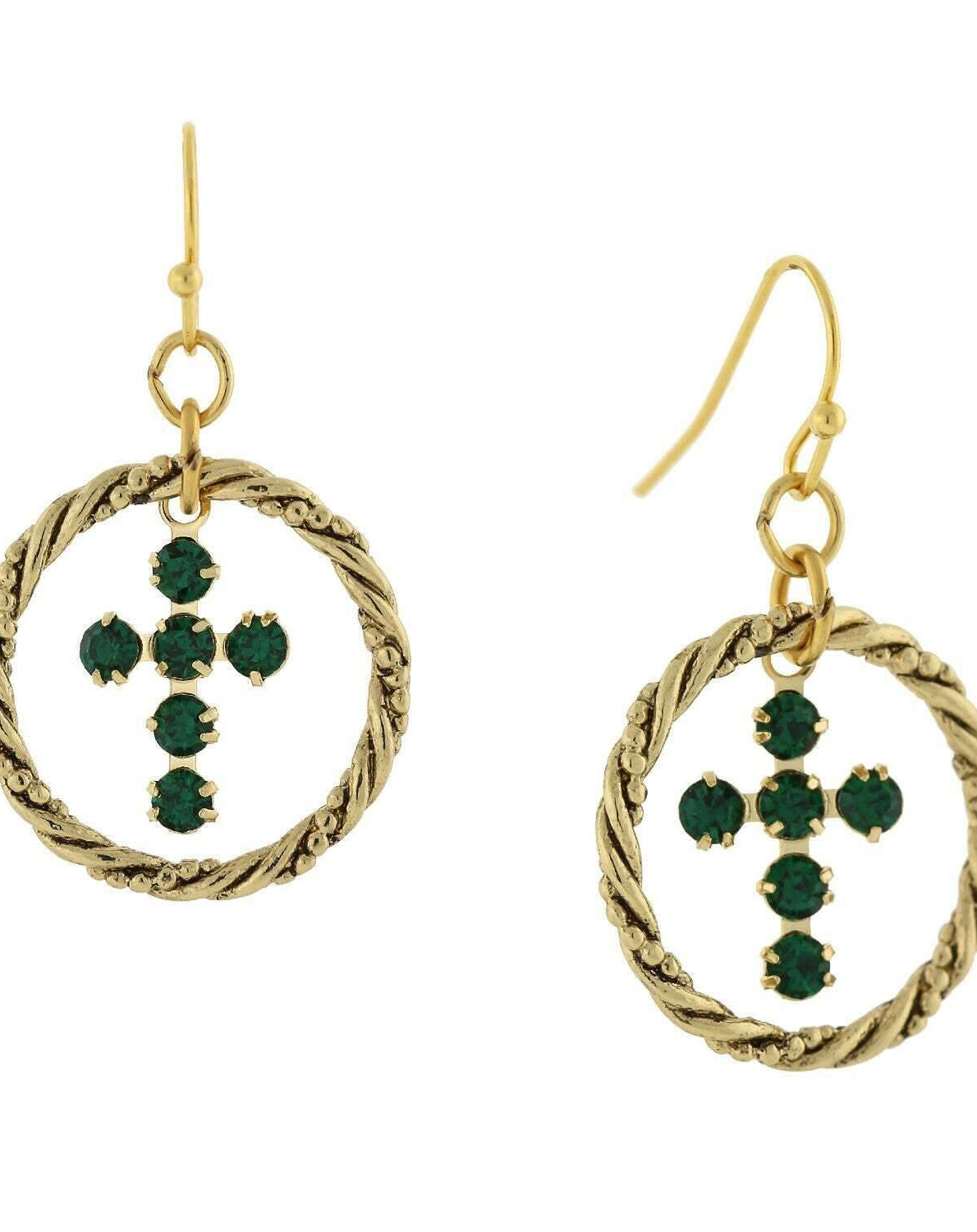 1928 Jewelry Shimmering Crystal Cross Hoop Earrings