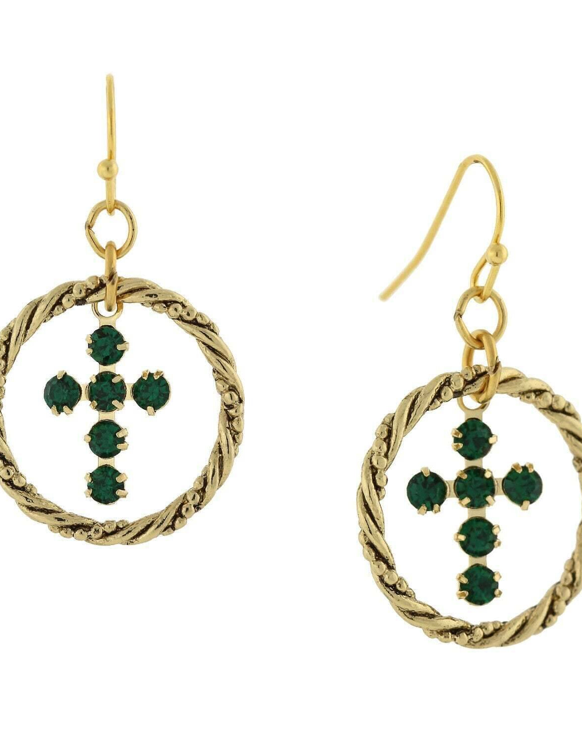 1928 Jewelry Shimmering Crystal Cross Hoop Earrings