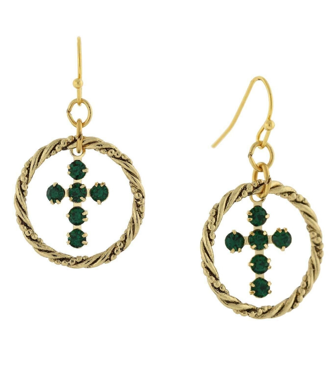 1928 Jewelry Shimmering Crystal Cross Hoop Earrings