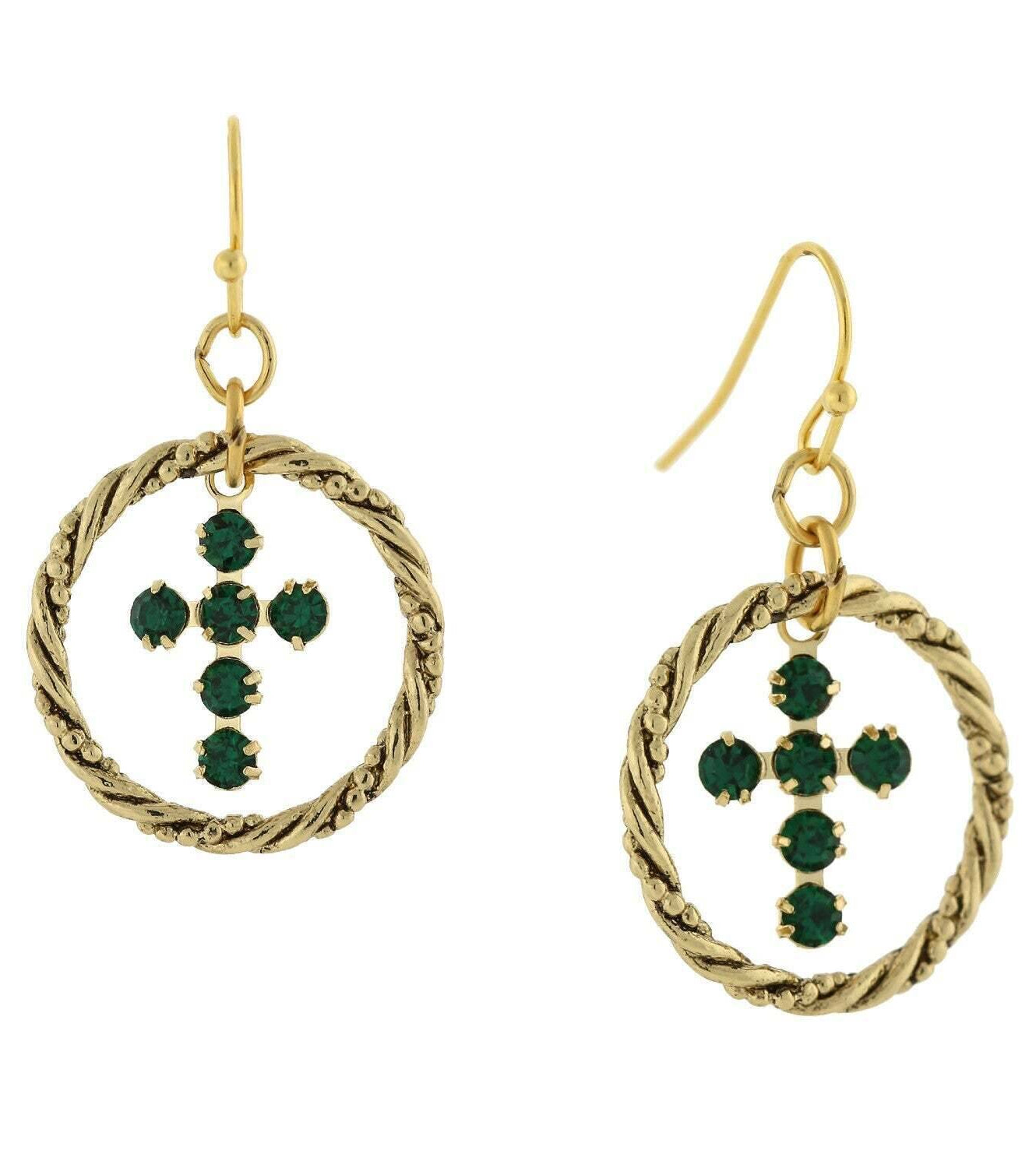 1928 Jewelry Shimmering Crystal Cross Hoop Earrings