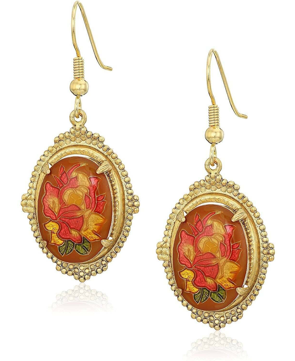 1928 Jewelry Classic Floral Oval Drop Earrings