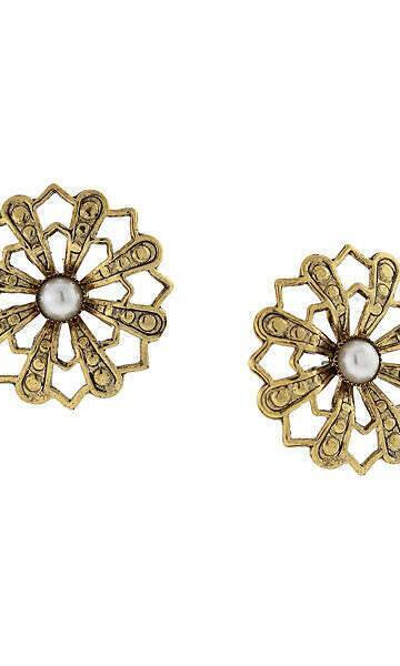 1928 Jewelry Flower & Faux Pearl Stud Earrings